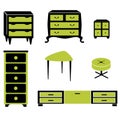 Set silhouettes of cupboard chests black interior Royalty Free Stock Photo