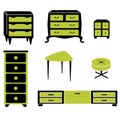 Set silhouettes of cupboard chests black interior