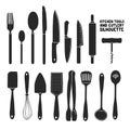 Set of silhouettes cutlery. Spoon, fork, blender, knives. Cutlery for cooking. A set of cutlery for serving. Royalty Free Stock Photo