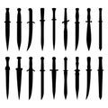 Set of silhouettes of daggers and swords, vector illustration