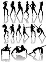 Set of Silhouettes of Dancing Couple and Girls. Royalty Free Stock Photo