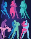 A set of silhouettes of a dancing couple. Royalty Free Stock Photo