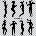 Set of silhouettes of a dancing girl on a transparent background