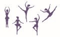 Set of silhouettes of dancing girls on a white background. Royalty Free Stock Photo