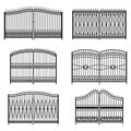 Set of silhouettes of decorative forged gates, vector illustration