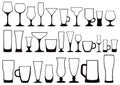 Set of silhouettes of different glasses for drinks. Vector Royalty Free Stock Photo