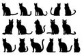 Set of silhouettes of different poses of cats, isolated on a white background Royalty Free Stock Photo