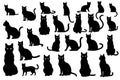 Set of silhouettes of different poses of cats, isolated on a white background Royalty Free Stock Photo