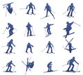 Set of silhouettes of different skiers Royalty Free Stock Photo