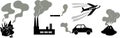 Set of silhouettes of different sources of air pollution. Illustrations for ecology classes Royalty Free Stock Photo