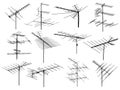 Set of silhouettes of different television aerial wire.