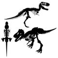 Set with silhouettes of dinosaur skeleton in different positions isolated on white background. Vector illustration Royalty Free Stock Photo