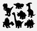 Set with silhouettes of dinosaurs. Style dinosaurs collection emblems, icons and tattoos.Black predators and herbivores