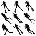 Set silhouettes of divers.