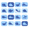 Set of Silhouettes , Dolphins, Whales in Flat