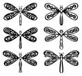 Set of silhouettes of dragonflies elegant tattoo