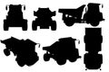 Set with silhouettes of dump truck in different positions isolated on white background. Vector illustration Royalty Free Stock Photo