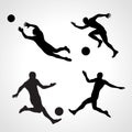 Set of silhouettes of dynamic poses football players