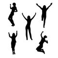 Set of silhouettes of excited females isolated on white background