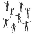Set of silhouettes of exercising jumping children Royalty Free Stock Photo