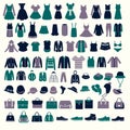 Set silhouettes of fashion Collection Men's and Women Clothes Royalty Free Stock Photo