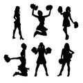 Set of silhouettes of female cheerleaders cute isolated baclground