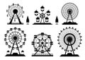 Set of silhouettes Ferris Wheel from amusement park,vector illustrations Royalty Free Stock Photo
