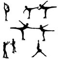 Set of silhouettes of figure skaters in single and pair skating. Winter sport. Vector Royalty Free Stock Photo