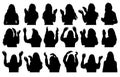 Set of silhouettes of girl clapping palms, welcome, waving hands. Vector illustration Royalty Free Stock Photo