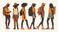set of silhouettes of girls with backpacks and backpacks. Back to school. Generative AI Royalty Free Stock Photo