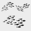 Set silhouettes of groups of sea fishes. Colony of small fish. Icon with river taxers. Royalty Free Stock Photo