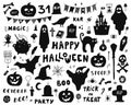 A set of silhouettes for Halloween on a white background. Vector illustration with characters, decor of postcards Royalty Free Stock Photo