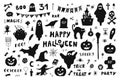 Set of silhouettes for Halloween on white background. Vector illustration with characters, decor of postcards, flyers Royalty Free Stock Photo