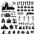 Set of silhouettes of Halloween on a white background. Vector illustration Royalty Free Stock Photo