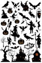 Set of silhouettes of Halloween on a white background. Vector illustration Royalty Free Stock Photo