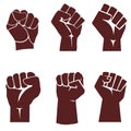 A set of silhouettes of a hand clenched into a fist (6 pieces) Royalty Free Stock Photo