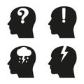 Set of silhouettes of heads.Concept of a Solution or Idea creation inside a human head Royalty Free Stock Photo