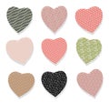 A set of silhouettes of hearts with a variety of patterns, a collection of hearts for Valentine's day. Royalty Free Stock Photo