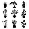 Set of silhouettes of house plants. Vector.