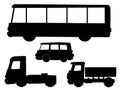 Set of silhouettes with kinds of road transportation