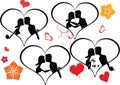 Set of silhouettes of kissing couples