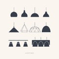 Set of silhouettes of the lamps on a light background. Royalty Free Stock Photo