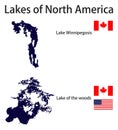 Set of silhouettes of the largest lakes of North America vector