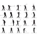 set of silhouettes of man playing golf. Vector illustration decorative design