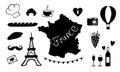 Set of Silhouettes Maps of France and National French Symbols
