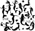 Set of silhouettes of mermaids Royalty Free Stock Photo