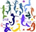 Set of silhouettes of mermaids