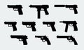 Set of silhouettes of modern pistols
