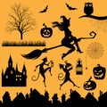Set silhouettes of objects and characters on a Halloween theme Royalty Free Stock Photo