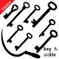 Set of silhouettes old keys and sickle Royalty Free Stock Photo